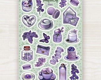 Lilac Stickers – Purple Aesthetic Planner and Journal Sticker Sheet