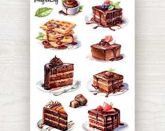 Hoja de pegatinas de chocolate: pasteles, gofres y repostería / para scrapbooking, diarios y planificadores