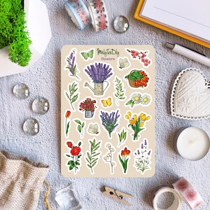 Stickervel - Bloemen. Bullet Journal-stickers, planner-stickers, plakboekstickers, bloemensticker, bloemensticker