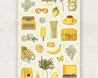 Sunshine Yellow Stickers – Aesthetic Planner and Journal Sticker Sheet