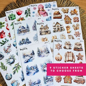 Juego de hojas de pegatinas: invierno, Año Nuevo, Navidad, vacaciones, campanas, pegatinas para Bullet Journal, pegatinas para planificadores y pegatinas para álbumes de recortes