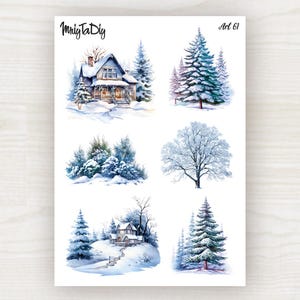 Sticker Sheet – Art 61. Winter, Landscape, Nature, Snow, Bullet Journal Stickers, Planner Stickers, Scrapbook Stickers