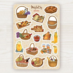 Sticker Sheet – Picnic. Bullet Journal Stickers, Planner Stickers, Scrapbook Stickers, Picnic Stickers