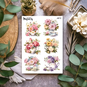 Folha de adesivos – Arte 45. Flores, adesivos para diário com marcadores, adesivos para planejador, adesivos para scrapbook, vintage, flores, buquê
