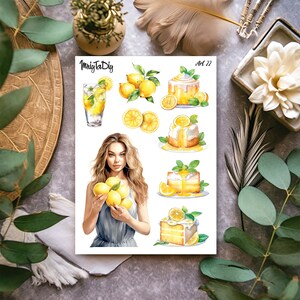Hoja de pegatinas – Arte 22. Limones, Frutas, Pegatinas de Bullet Journal, Pegatinas de Planificador, Pegatinas de Scrapbook, Pegatinas de Acuarela