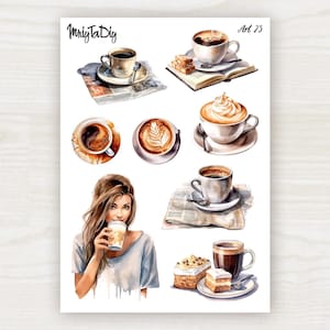 Sticker Sheet – Art 25. Bullet Journal Stickers, Planner Stickers, Scrapbook Stickers, Coffee, Drink, Watercolor stickers