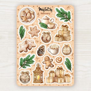February Stickers – Gingerbread and Cozy Gift Sticker Sheet for Journaling, Scrapbooking, Planner and Bullet Journal