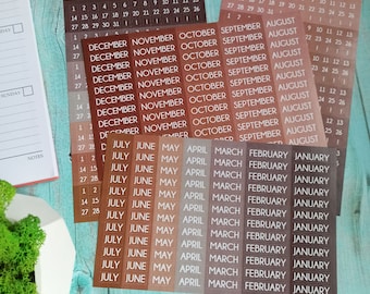 Month and Date Planner Stickers, Journal Stickers