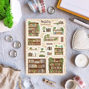 Foglio di adesivi – Scaffali. Libri, lettura, adesivi per bullet journal, adesivi per pianificatore, adesivi per album di ritagli