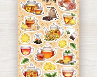 Tea Stickers – Herbal Tea and Teapot Sticker Sheet for Journaling, Scrapbooking, Planner and Bullet Journal