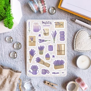 Folha de adesivos – Lavanda. Adesivos de diário com marcadores, adesivos de planejador, adesivos de scrapbook, adesivos de flores, adesivos de Provence, adesivos de França