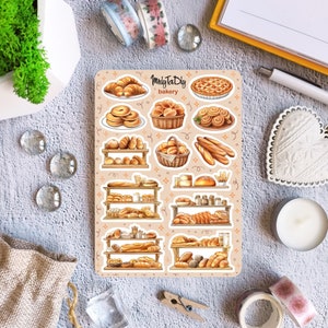 Feuille d'autocollants – Boulangerie. Tartes, brioches, pâtisseries. Stickers Bullet Journal, Stickers agenda, Stickers scrapbooking