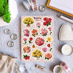 Folha de adesivos – Rosas. Adesivos de diário com marcadores, adesivos de planejador, adesivos de scrapbook, adesivos de rosas, adesivos de buquê, adesivos de botânica