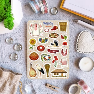 Foglio di adesivi – Ucraina. Adesivi Bullet Journal, arredamento ucraino, stile ucraino, adesivi Planner, adesivi Scrapbook
