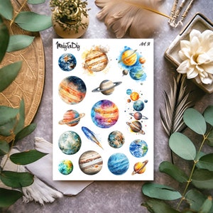 Hoja de pegatinas – Arte 91. Espacio, Galaxia, Universo, Planetas, Tierra, Cometa, Pegatinas de Bullet Journal, Pegatinas del Planificador, Pegatinas de Scrapbook