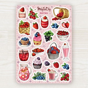 Sticker Sheet  – Berries. Bullet Journal Stickers, Planner Stickers, Scrapbook Stickers, Fruit Stickers, Food Stickers