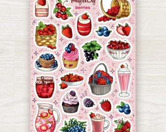 Berries Stickers – Strawberries, Blueberries and Jam – Summer Fruit Planner and Journal Sticker Sheet