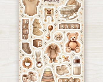 Baby Stickers – Newborn Nursery Aesthetic Sticker Sheet for Scrapbooking, Journaling, Planner and Bullet Journal