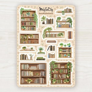 Bücherregal-Aufkleber - gemütliche Bibliothek-Buch-Aufkleber Blatt für Journaling, Scrapbooking, Planer und Lesejournal