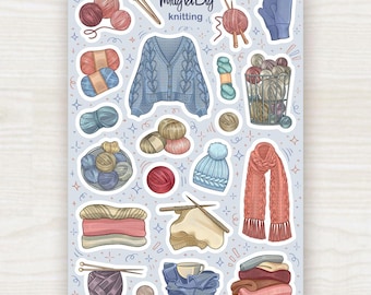 Knitting Sticker Sheet – Cozy Yarn, Sweaters, and Mittens