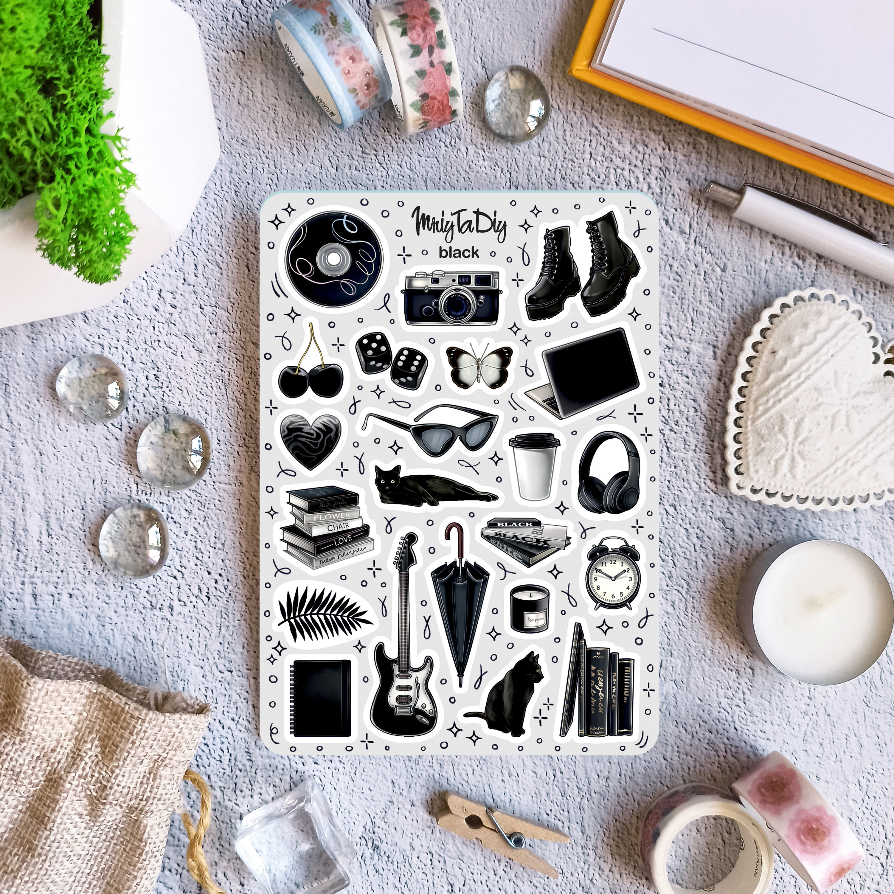 Black Aesthetic Stickers – Moody Black Sticker Sheet for Journaling ...