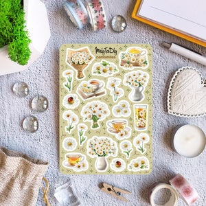 Sticker Bogen – Kamille. Natur, Blumen, Blumenstrauß, Bullet Journal Aufkleber, Planer Aufkleber, Scrapbook Aufkleber