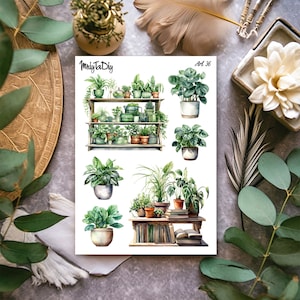 Stickervel - Art 36. Bullet Journal-stickers, planner-stickers, plakboekstickers, planten, groen, aquarelstickers