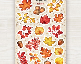 Autumn Leaves Stickers – Fall Leaf and Acorn Sticker Sheet for Journaling, Scrapbooking, Planner and Bullet Journal