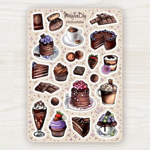 Sticker Sheet – Chocolate. Bullet Journal Stickers, Planner Stickers, Scrapbook Stickers, Chocolate, Dessert, Cake