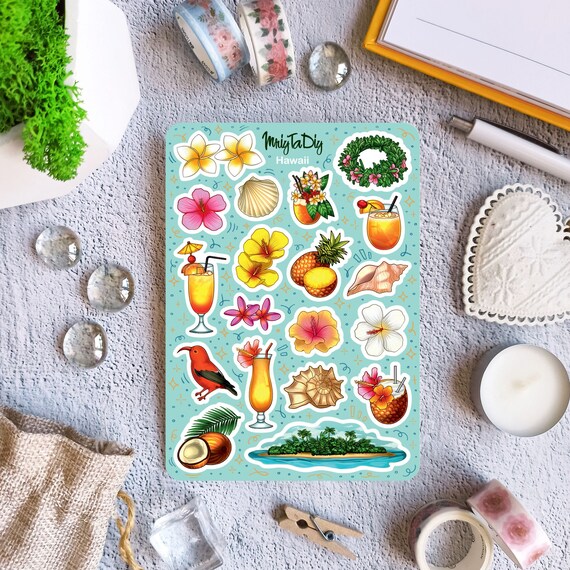 Sticker Sheet  – Hawaii. Bullet Journal Stickers, Planner Stickers, Scrapbook Stickers, Tropical Stickers, Vacation Stickers