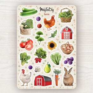 Farm Planner Stickers – Cottagecore Ephemera Sheet for Journaling, Scrapbooking, Bujo, Veggies, Chickens, Bunny, Barn and Garden Life