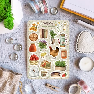 Hoja de calcomanías – Village Morning. Cottagecore, Village, Bullet Journal Stickers, Planner Stickers, Scrapbook Stickers