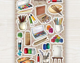 Art Stickers – Malerei und Zeichenbedarf Sticker Bogen für Journaling, Scrapbooking, Planer und Bullet Journal