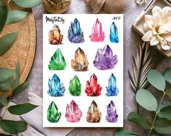 Sticker Sheet – Art 41. Crystal, Bullet Journal Stickers, Scrapbook Stickers, Crystal, Gemstone, Mineral, Witchy Crystal Stickers