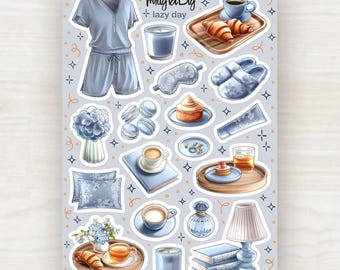 Lazy Day Stickers - gemütlicher Relax-Stickerbogen für Journaling, Scrapbooking, Planer und Bullet Journal