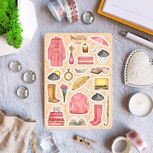 Hoja de calcomanías – Lluvia. Bullet Journal Stickers, Planner Stickers, Scrapbook Stickers, Umbrella Stickers, Rain Stickers, Cloud Stickers