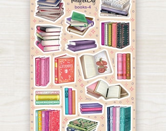 Books Stickers – Cozy Vintage Book Sticker Sheet for Journaling, Scrapbooking, Planner and Bullet Journal