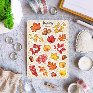 Hoja de pegatinas – Hojas. Pegatinas de Bullet Journal, Otoño, Pegatinas del Planificador, Pegatinas de Scrapbook, Pegatinas de Temporada, Septiembre, Octubre, Otoño