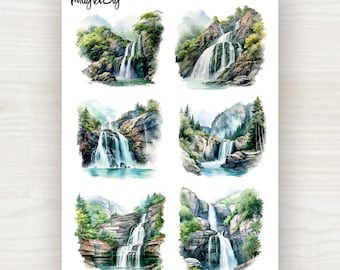 Waterfall Sticker Sheet: Nature Landscape | for Scrapbooking, Journaling, Planner