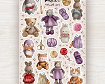 Knitted Toys Planner Stickers – Cute Crochet Animals, Yarn and Craft Ephemera for Journaling, Scrapbooking, Bujo and Cozy Craft Lovers