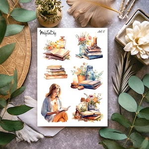 Foglio di adesivi – Art 17. Lettura, libri, adesivi Bullet Journal, adesivi Planner, adesivi scrapbook, adesivi acquerello, adesivi artistici