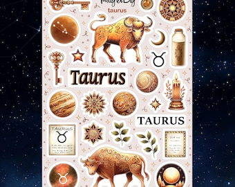 Taurus Zodiac Stickers – Horoscope Astrology Sticker Sheet for Scrapbooking, Journaling, Planner and Bullet Journal