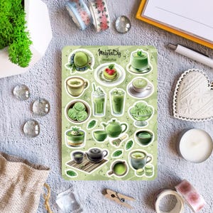 Feuille d'autocollants – Matcha | Autocollants de journalisation pour votre agenda, autocollants pour bullet journal, autocollants pour agenda, autocollants pour scrapbooking
