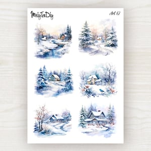 Sticker Sheet – Art 62. Winter, Landscape, Nature, Snow, Bullet Journal Stickers, Planner Stickers, Scrapbook Stickers
