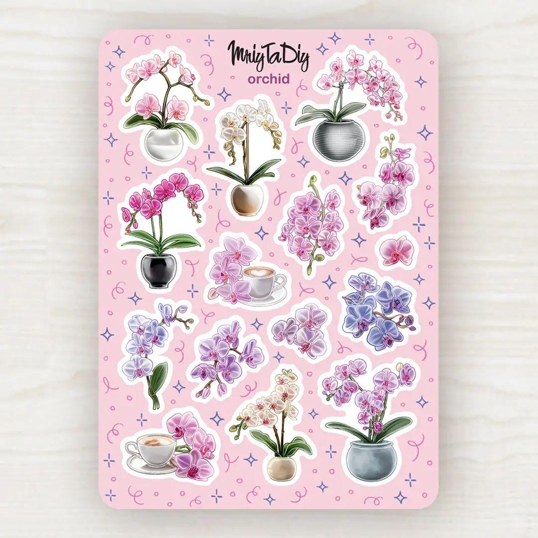 Orchid Sticker Orchid Stickers – Elegant Flower Sticker Sheet for Journaling ...