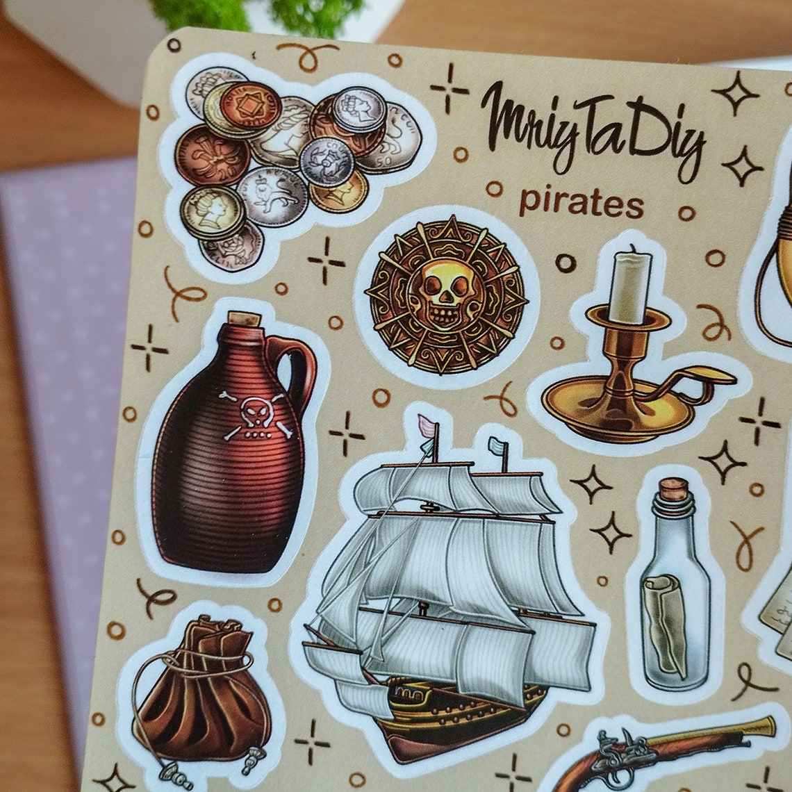 Pirate Stickers – Treasure Map, Ship, Anchor, Coins, Compass and Skull ...