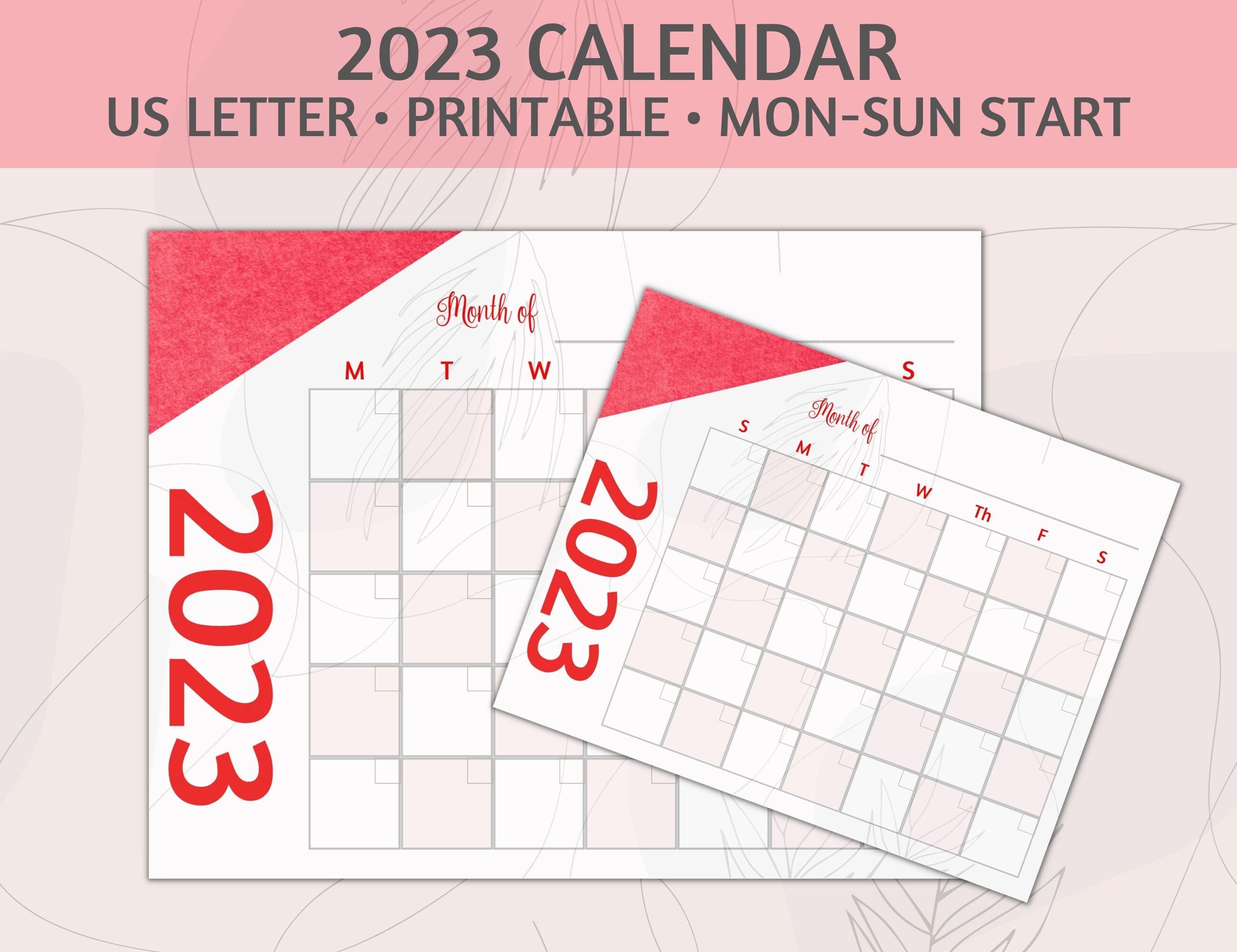 Printable Calendar Monthly Template 2023