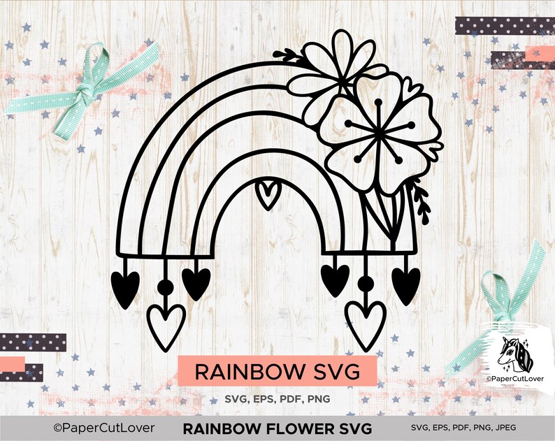Rainbow Flower SVG Rainbow Baby Svg Digital Rainbow Stamp Scrap cut file Floral SVG Flower SVG Heart