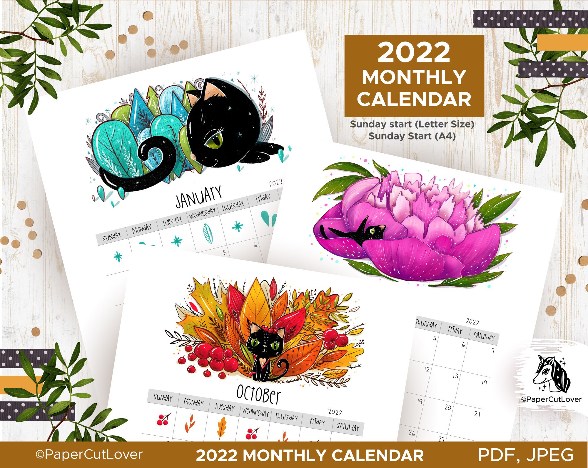2022 calendar printable pdf 2022 calendar template monthly etsy