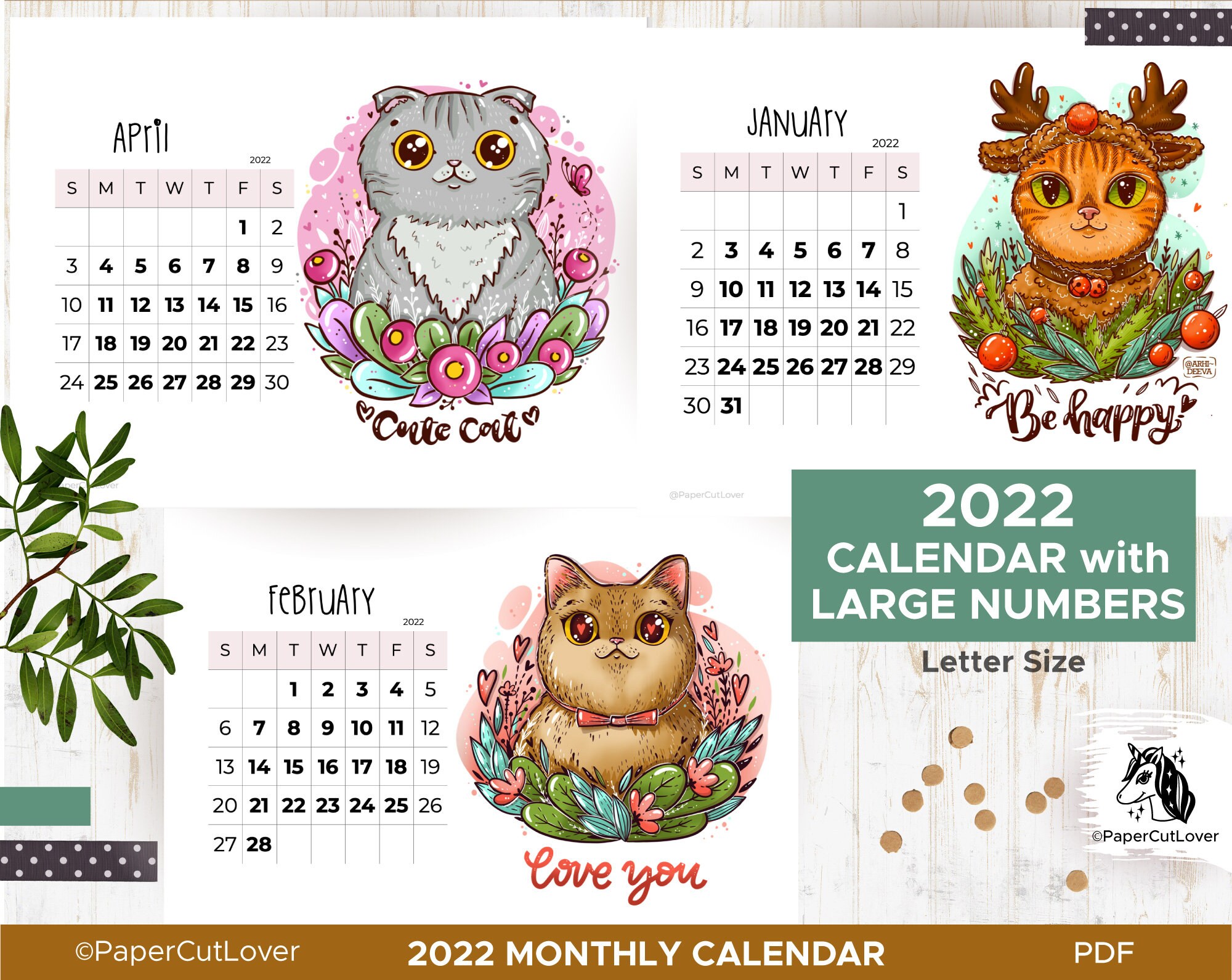 Jo 2023 Calendrier Calendar 2022 Printable Pdf With Cute Cats Table Calendar Us | Etsy Ireland